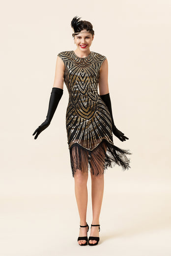 Queendancer UK Women 1920s Dress Gold Sequins Gatsby Glitter