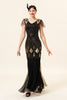 Load image into Gallery viewer, Black and Gold Long Sequin 1920s Dress