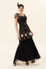 Load image into Gallery viewer, Black and Gold Long Sequin 1920s Dress