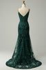 Load image into Gallery viewer, Mermaid Corset Peacock Green Long Prom Dress with Appliques