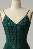 Load image into Gallery viewer, Mermaid Corset Peacock Green Long Prom Dress with Appliques