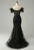 Load image into Gallery viewer, Black Mermaid Lace Long Prom Dress with Feathers