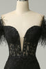 Load image into Gallery viewer, Black Mermaid Lace Long Prom Dress with Feathers