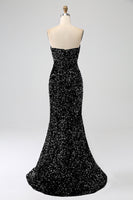 Load image into Gallery viewer, Royal Blue Mermaid Strapless Sequins Long Prom Dress With Slit