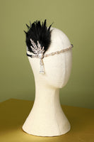 Load image into Gallery viewer, Black Beaded Feather Pearl 1920s Flapper Headband
