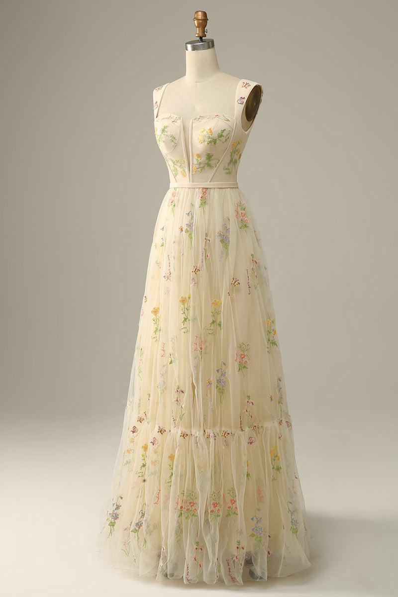 Load image into Gallery viewer, A-Line Purple Long Prom Dress with Embroidery
