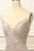 Load image into Gallery viewer, Silver Sequins Long Prom Dress with Slit