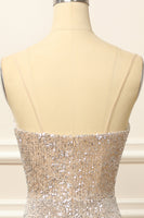 Load image into Gallery viewer, Silver Sequins Long Prom Dress with Slit