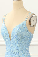 Load image into Gallery viewer, Blue Tulle Lace-up Back Mermaid Prom Dress with Appliques