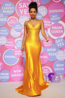 Load image into Gallery viewer, Mermaid Spaghetti Straps Yellow Long Prom Dress with Beading