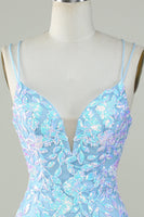 Load image into Gallery viewer, Sparkly Lace-Up Back Light Blue Short Prom Dress