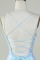 Load image into Gallery viewer, Sparkly Lace-Up Back Light Blue Short Prom Dress