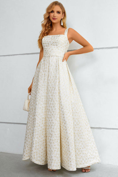 A-Line Ivory Lace-Up Back Long Prom Dress