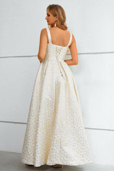 A-Line Ivory Lace-Up Back Long Prom Dress
