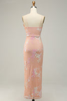 Load image into Gallery viewer, Light Pink Spaghetti Straps Jacquard Long Prom Dress with Slit
