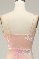 Load image into Gallery viewer, Light Pink Spaghetti Straps Jacquard Long Prom Dress with Slit