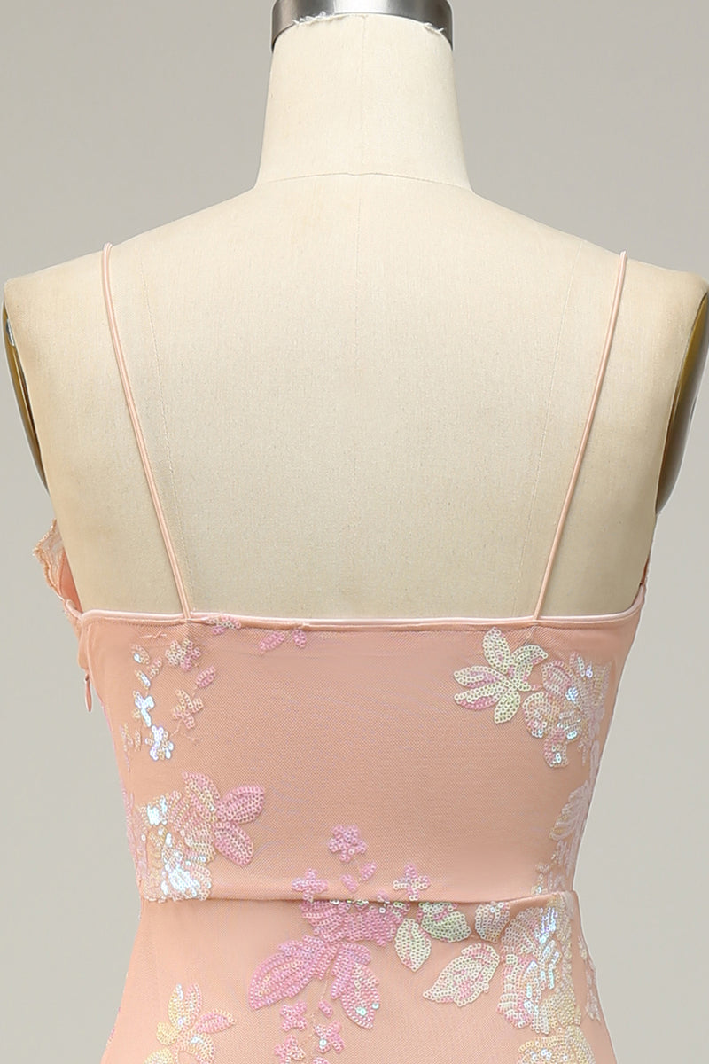 Load image into Gallery viewer, Light Pink Spaghetti Straps Jacquard Long Prom Dress with Slit