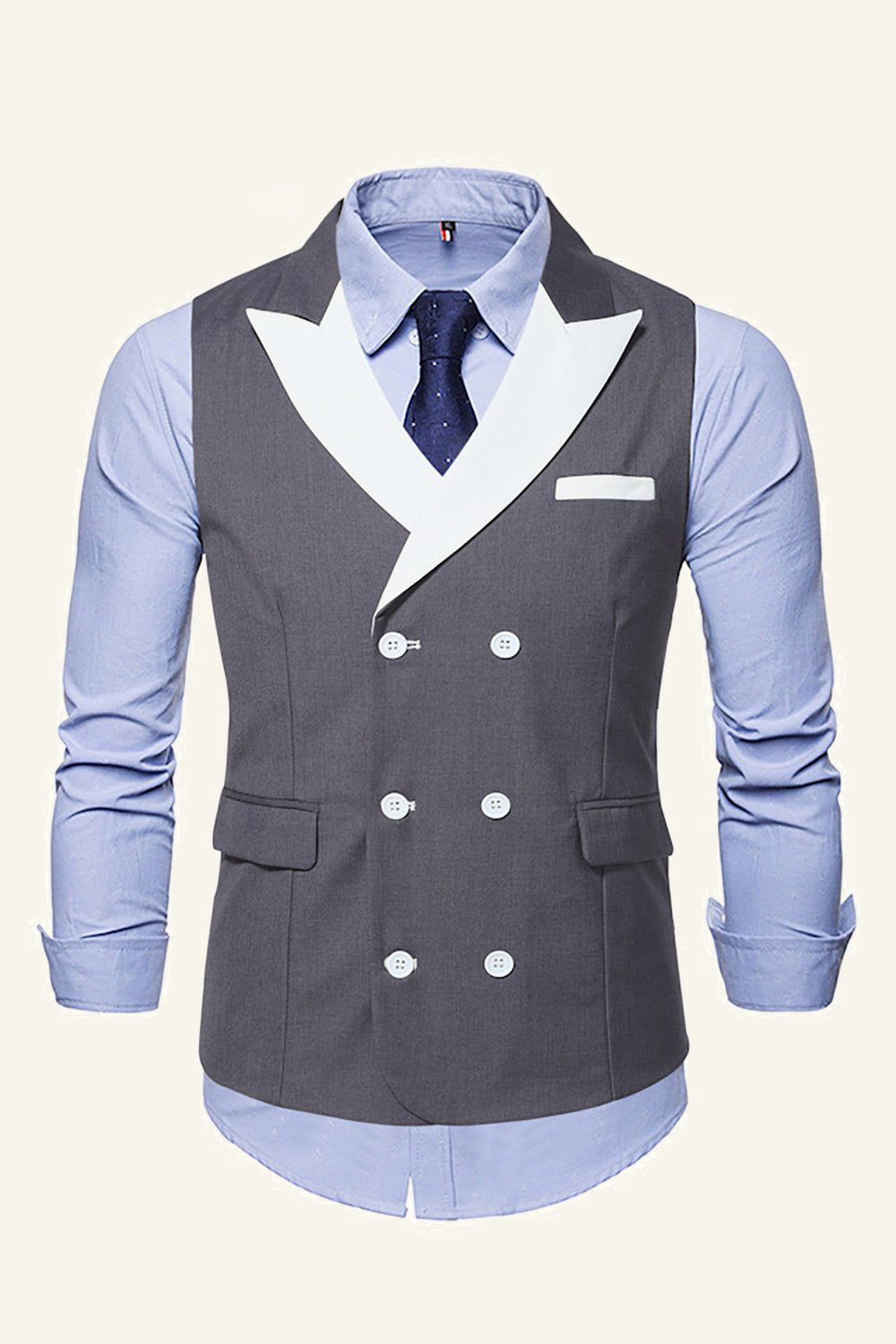 Grey Peak Lapel Double Breasted Men's Suit Vest