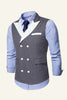 Load image into Gallery viewer, Grey Peak Lapel Double Breasted Men&#39;s Suit Vest