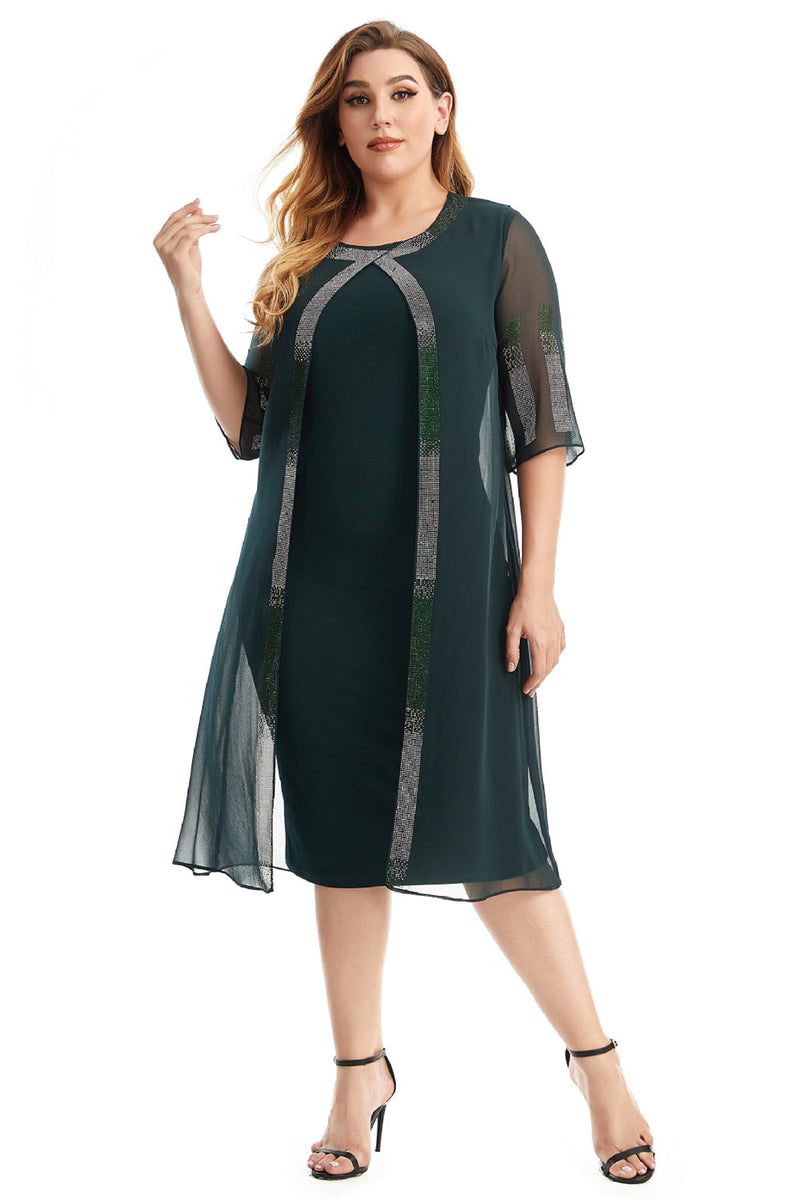 Load image into Gallery viewer, Plus Size Dark Green Mother Of The Bride Dress With Cape