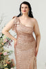 Load image into Gallery viewer, Mermaid One Shoulder Champagne Sequins Plus Size Prom Dress with Split Front