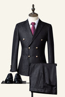 Load image into Gallery viewer, Men&#39;s Suit Black Jacquard Double-Breasted 3-Piece Wedding Suit