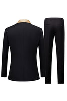 Load image into Gallery viewer, Black 3 Pieces Champagne Shawl Lapel One Button Men&#39;s Prom Suits