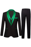 Load image into Gallery viewer, Black 3 Pieces Champagne Shawl Lapel One Button Men&#39;s Prom Suits