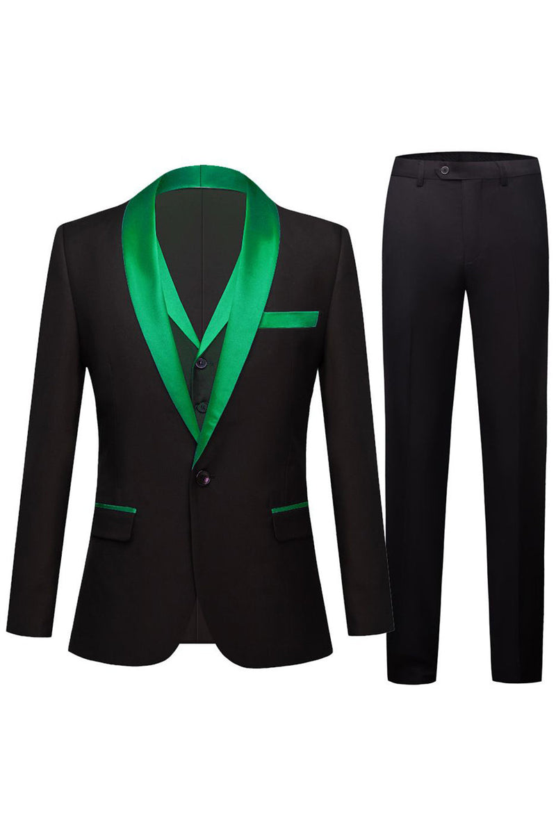 Load image into Gallery viewer, Black 3 Pieces Champagne Shawl Lapel One Button Men&#39;s Prom Suits