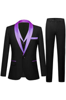 Load image into Gallery viewer, Black 3 Pieces Champagne Shawl Lapel One Button Men&#39;s Prom Suits