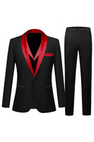 Load image into Gallery viewer, Black 3 Pieces Champagne Shawl Lapel One Button Men&#39;s Prom Suits