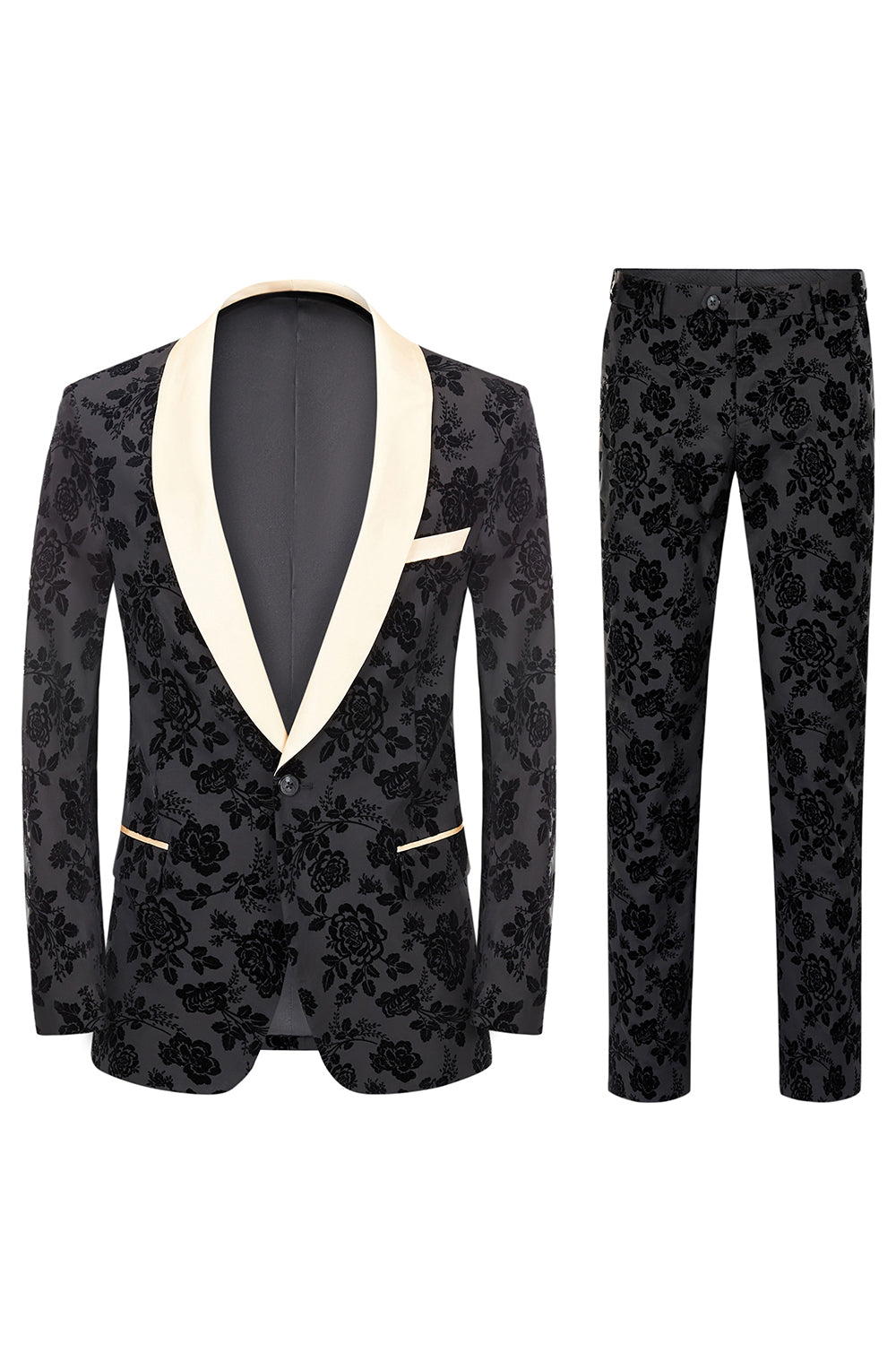 Men's Black Jacquard 3-Piece Shawl Lapel Prom Suits