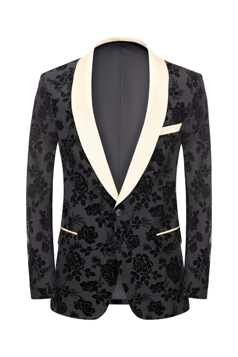 Load image into Gallery viewer, Men&#39;s Black Jacquard 3-Piece Shawl Lapel Prom Suits