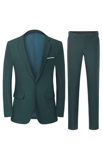 Men's Dark Green 2-Piece Notched Lapel Slim Fit Wedding Suits