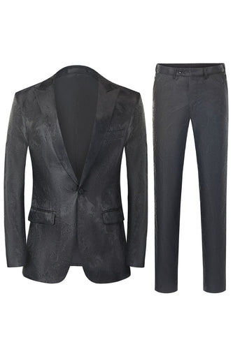 Men's Black Jacquard 2-Piece Peak Lapel Prom Suits