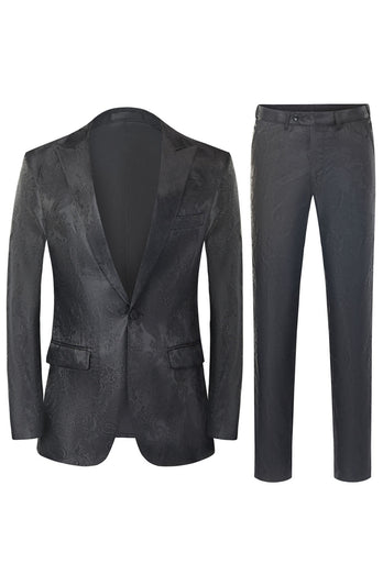 Men's Black Jacquard 2-Piece Peak Lapel Prom Suits