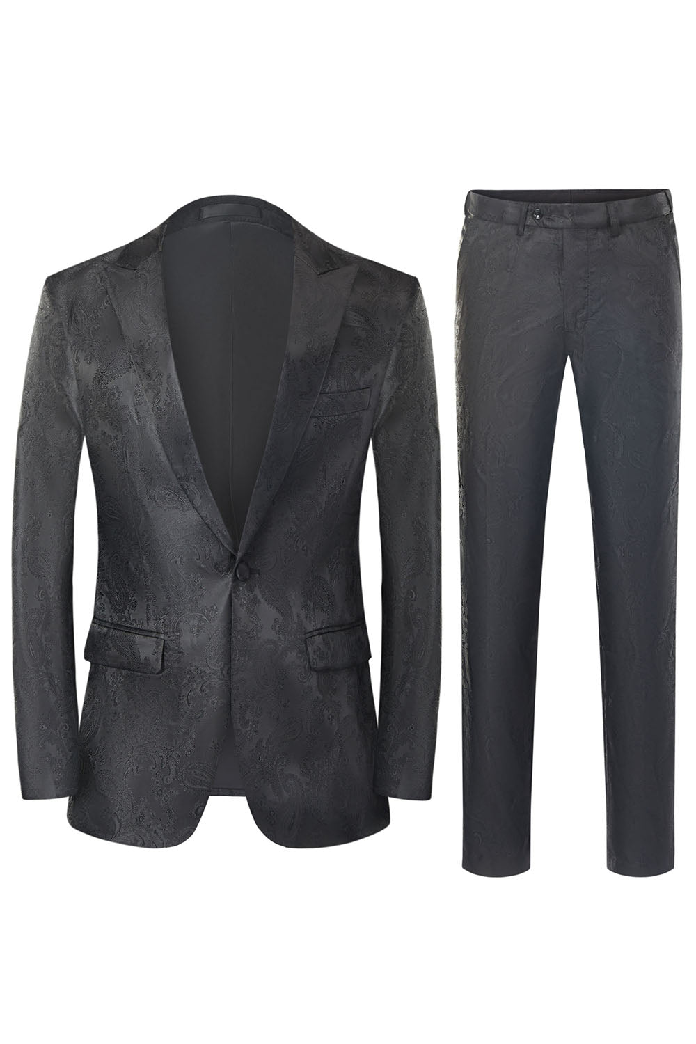 Men's Black Jacquard 2-Piece Peak Lapel Prom Suits