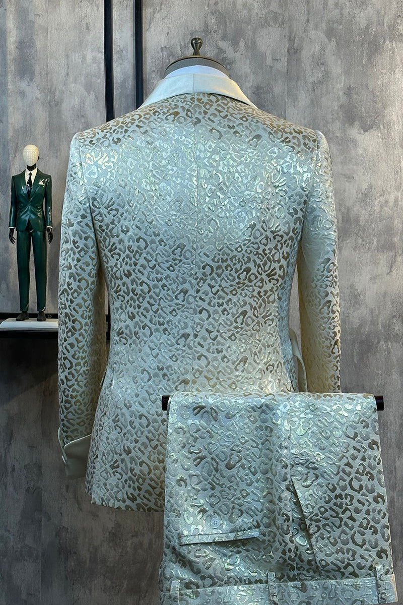 Load image into Gallery viewer, Glitter White Jacquard 2 Piece Men Suits with Belt
