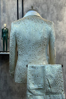 Load image into Gallery viewer, Glitter White Jacquard 2 Piece Men Suits with Belt
