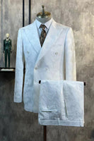 Load image into Gallery viewer, White Peak Lapel Jacquard 2 Piece Men&#39;s Wedding Suits