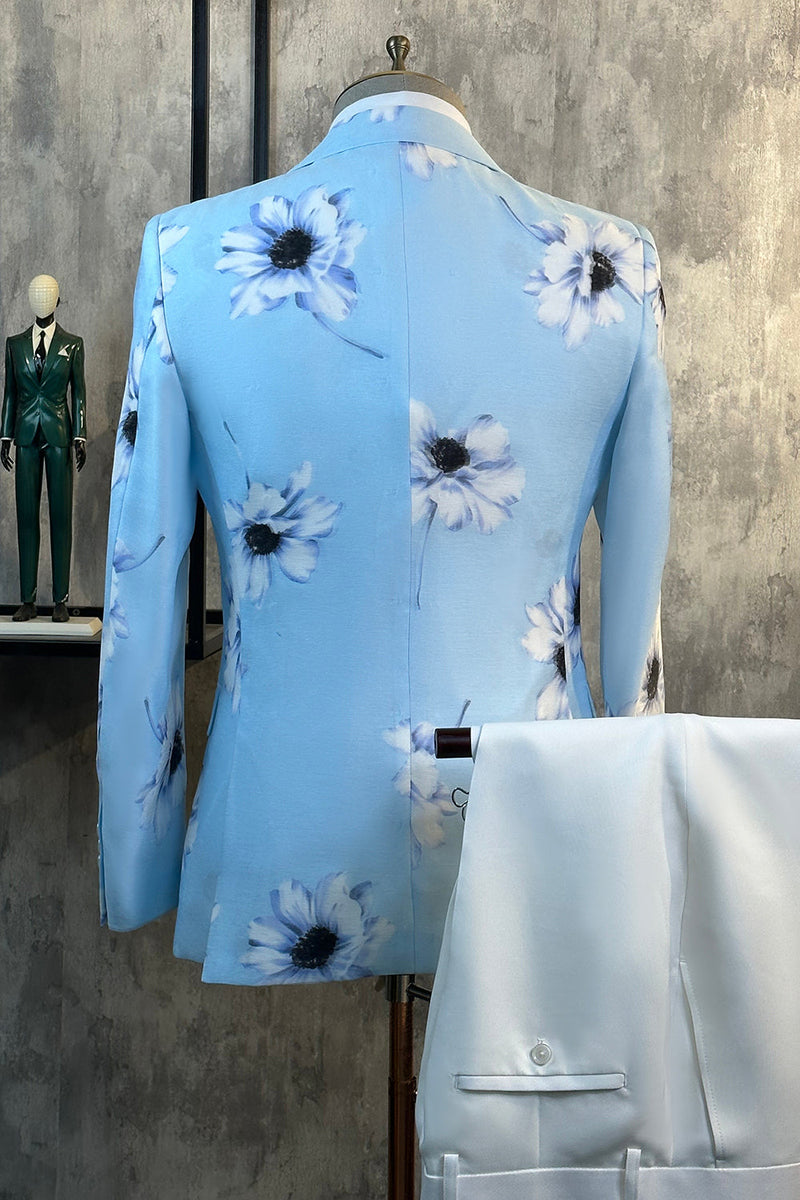 Load image into Gallery viewer, Light Blue Floral Peak Lapel 2 Piece Men&#39;s Suits