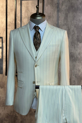White Pinstriped 2 Piece Men Suits