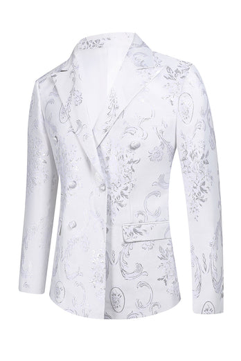 White Floral Jacquard Peak Lapel Men Prom Suits