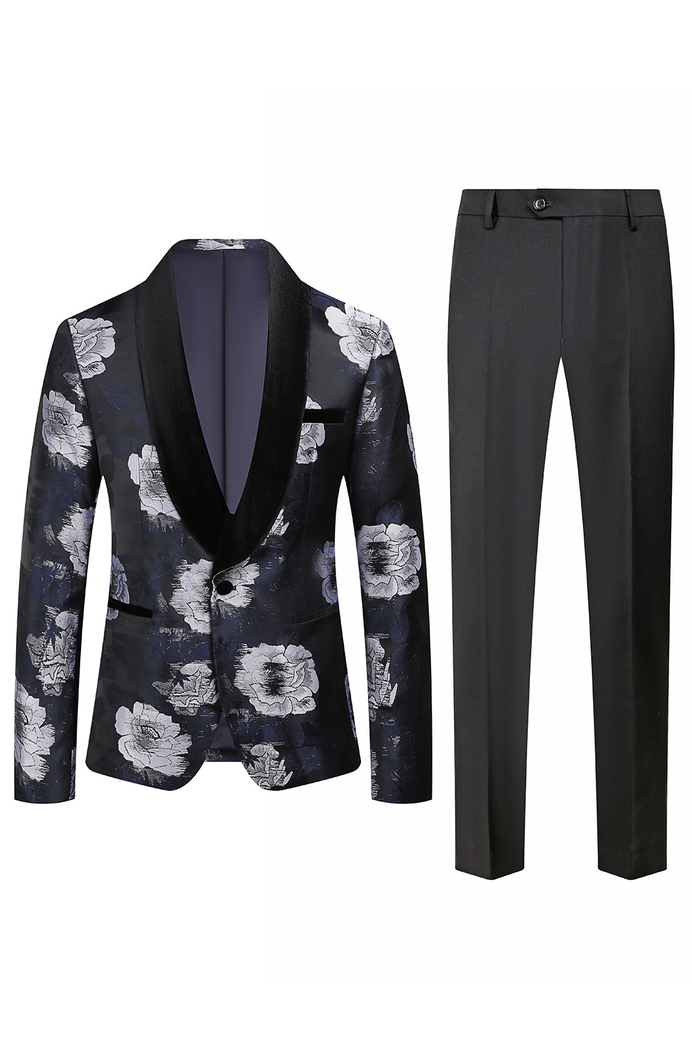 Black Floral Jacquard Shawl Lapel Men Prom Suits