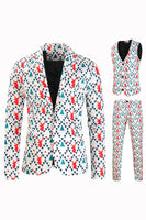 Load image into Gallery viewer, White Reindeer Printed 3 Piece Christmas Men&#39;s Suits