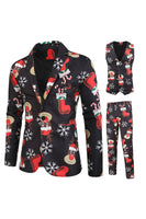 Load image into Gallery viewer, Black Printed 3 Piece Christmas Men&#39;s Suits