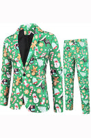 Load image into Gallery viewer, Green Notched Lapel Printed 3 Piece Christmas Men&#39;s Suits
