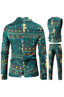 Load image into Gallery viewer, Dark Green Printed Notched Lapel 3 Piece Christmas Men&#39;s Suits