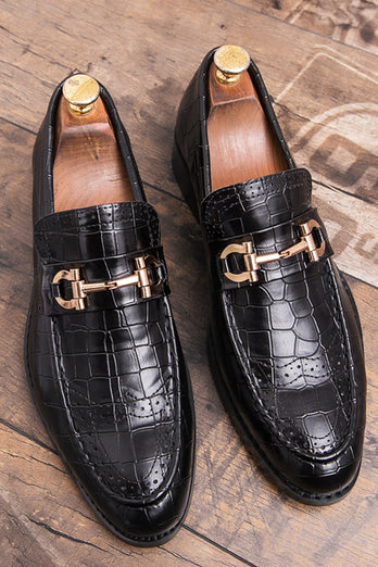 Black Slip-On Leather Monk Men's Shoes
