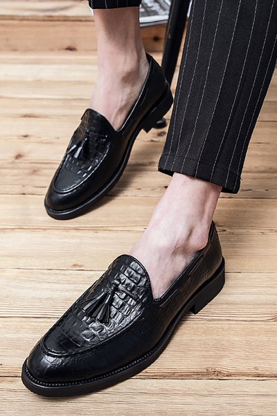 Black Slip-On Fringe Men's Shoes